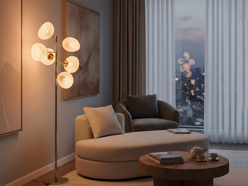 Master Bedroom Lounge Area Lighting With A Sculptural Floor Lamp