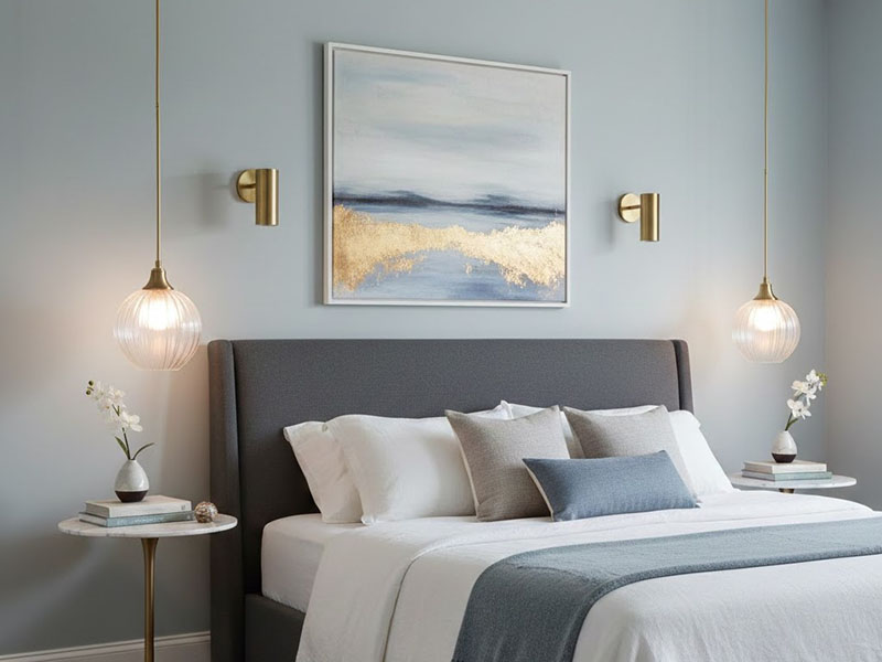 Master Bedroom Sconce And Pendant Combination For Layered Symmetry