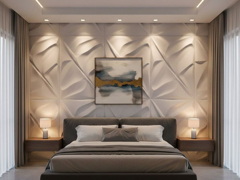 Master Bedroom Wall Grazing Lights To Highlight Textured Surfaces