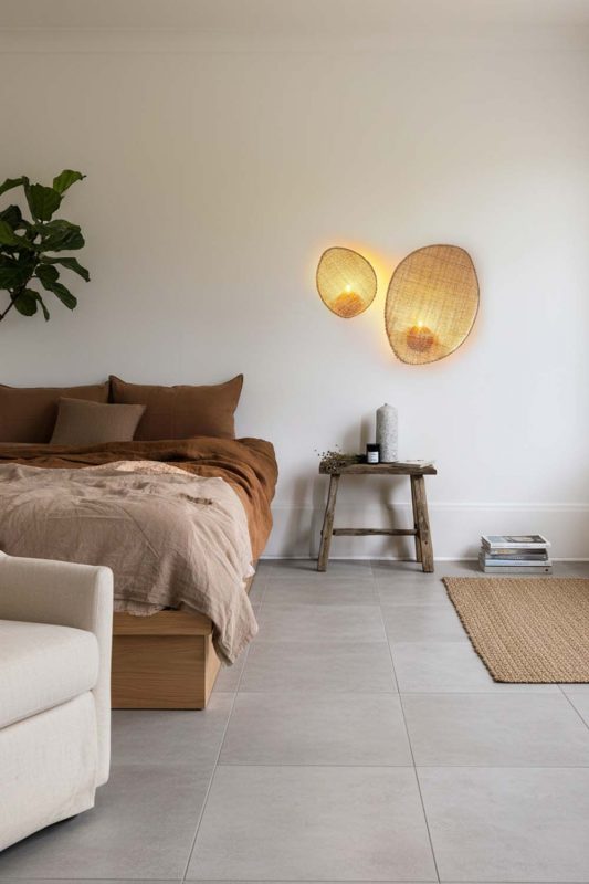 Minimalist Bedroom Double Woven Rattan Wall Sconces Soft Neutral Decor