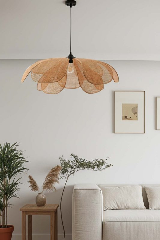 Minimalist Living Room Petal Wooden Pendant Light Soft Neutral Decor