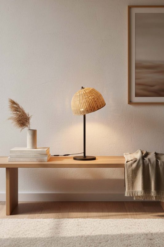 Minimalist Living Room Small Woven Table Lamp Soft Warm Lighting