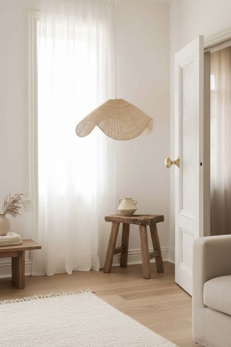 Minimalist Living Room Wing Shaped Woven Rattan Pendant Light Soft Neutral Interior