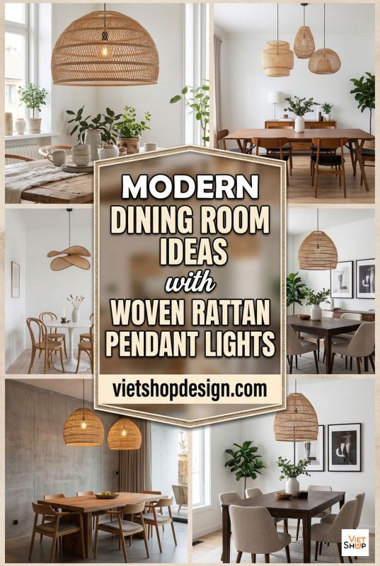 Modern Dining Room Ideas With Woven Rattan Pendant Lights