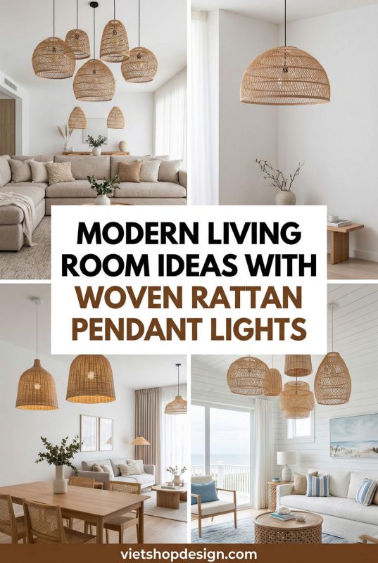 Modern Living Room Ideas With Woven Rattan Pendant Lights