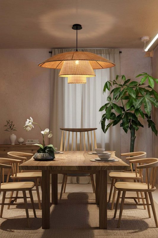 Modern Dining Room Layered Wooden Pendant Light Cozy Evening Ambiance