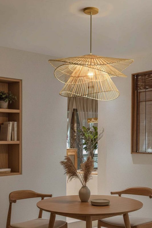 Modern Dining Room Layered Woven Rattan Pendant Light Warm Ambient Decor