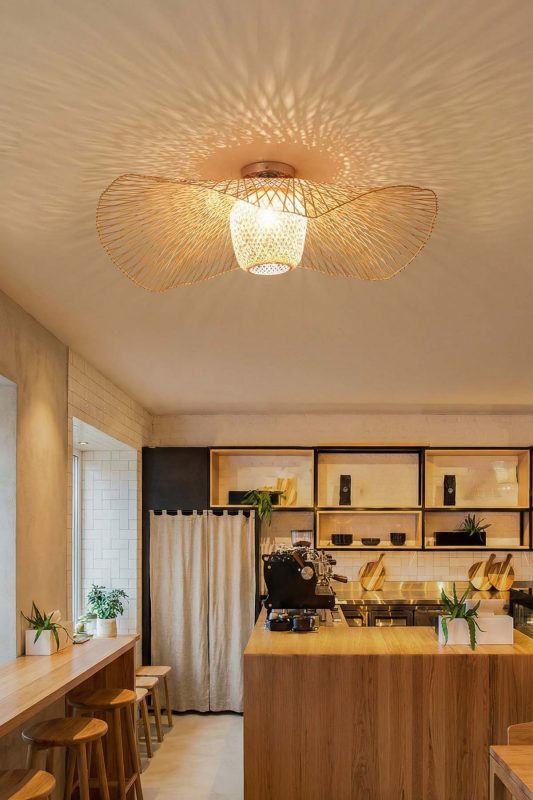 Modern Kitchen Artistic Woven Rattan Ceiling Light Ambient Interior