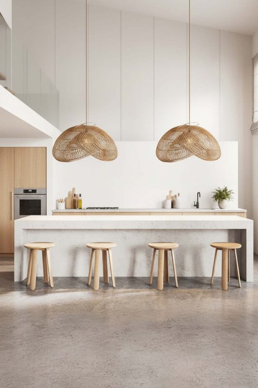 Modern Kitchen Double Wing Shaped Woven Rattan Pendant Lights Minimalist Interior