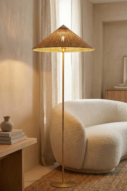 Modern Living Room Cone Rattan Floor Lamp Soft Ambient Lighting