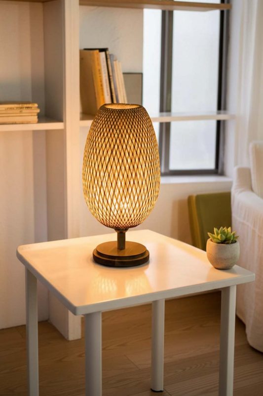 Modern Living Room Tall Woven Table Lamp Window Side Interior
