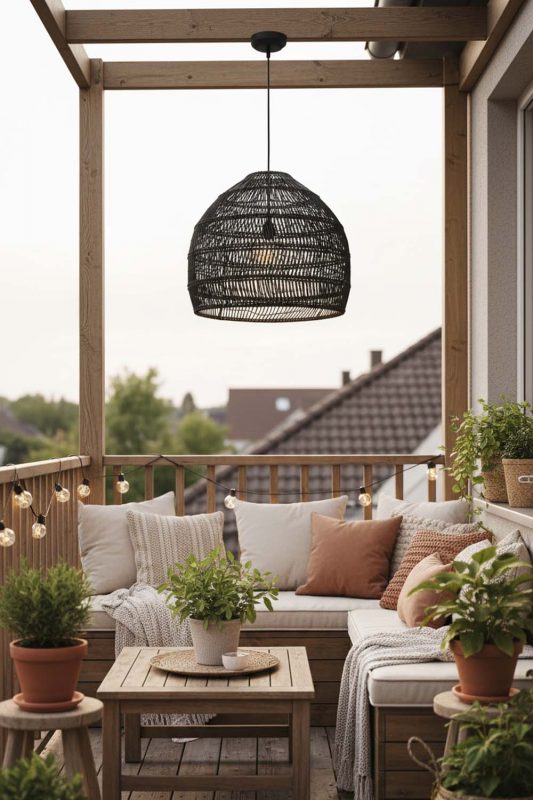 Natural Balcony Lighting Ideas With Rattan Pendant Lights