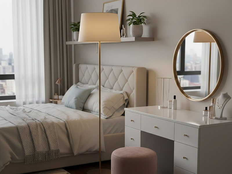 Place A Floor Lamp Beside The Vanity Or Makeup Table