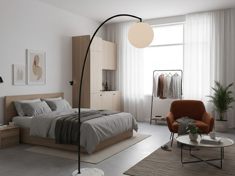 Use A Floor Lamp As A Space Divider In Studio Or Open Bedrooms