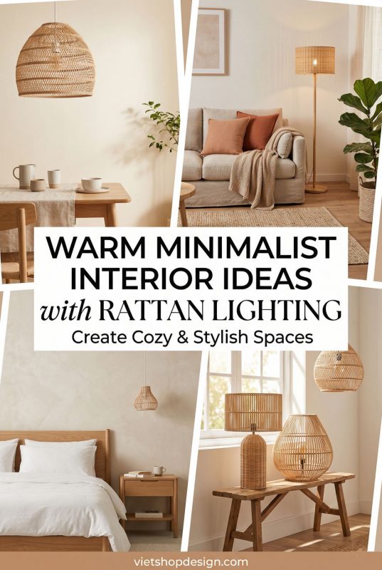 Warm Minimalist Interior Ideas With Wicker Rattan Lighting