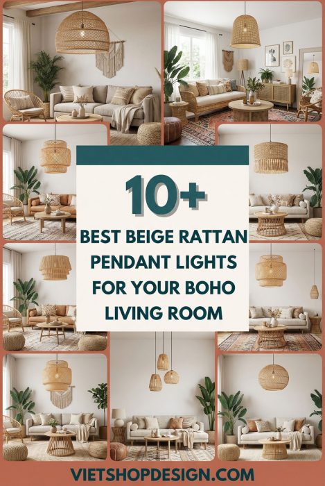 10+ Best Beige Rattan Pendant Lights For Your Boho Living Room - Cozy Living Room Lighting Inspo