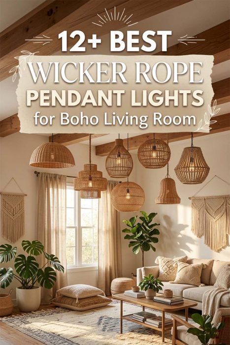 12+ Best Wicker Rope Pendant Lights For Boho Living Room