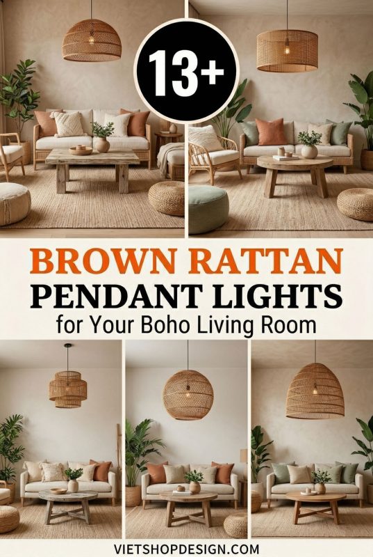 13+ Best Brown Rattan Pendant Lights For Your Boho Living Room - Cozy Living Room Lighting Inspo