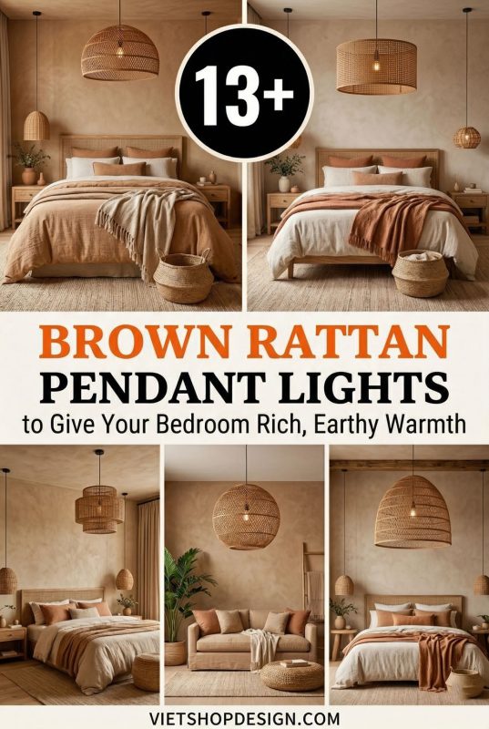 13+ Brown Rattan Pendant Lights To Give Your Bedroom Rich, Earthy Warmth - Dreamy Bedroom Lighting Ideas