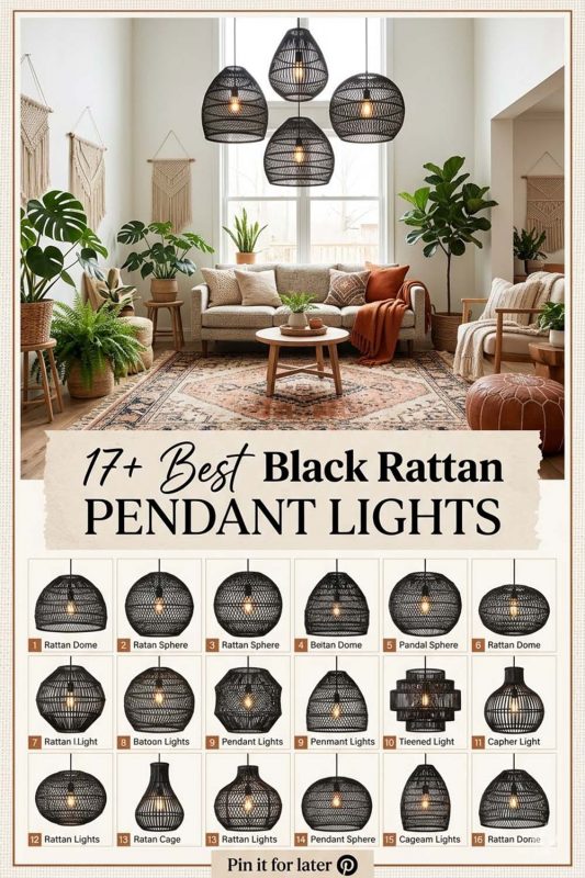 17+ Best Black Rattan Pendant Lights For Boho Living Room