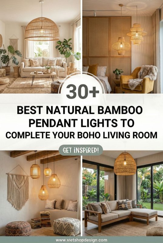30+ Best Natural Bamboo Pendant Lights To Complete Your Boho Living Room - Cozy Living Room Lighting Inspo