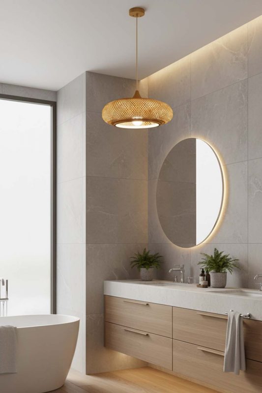 Bathroom Bamboo Wood Pendant Light - Spa-like Ambience