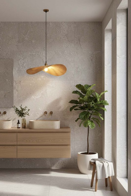 Bathroom Flat Rattan Pendant Light - Spa-like Ambience