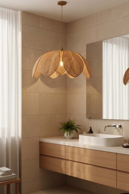 Bathroom Flower Petal Rattan Pendant Light - Bright & Elegant