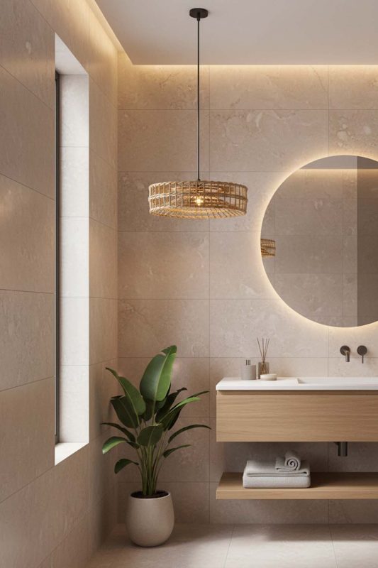 Bathroom Halo Wicker Rattan Pendant - Clean & Refreshing