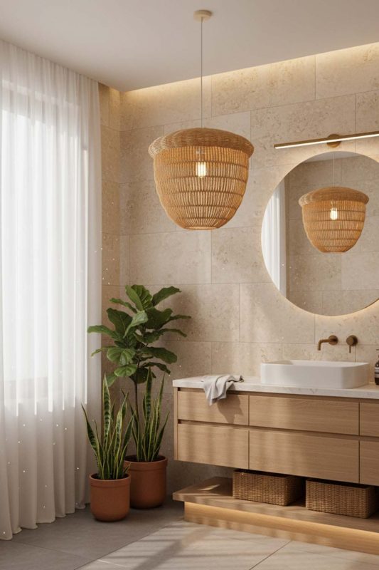 Bathroom Rattan Acorn Shaped Pendant Light - Calm & Luxurious