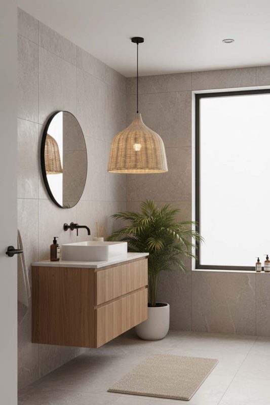 Bathroom Rattan Basket Pendant Light Natural - Calm & Luxurious