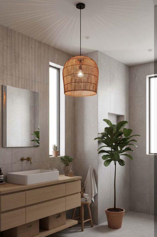 Bathroom Rattan Bell Shaped Pendant Light - Calm & Luxurious