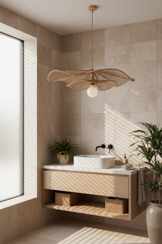 Bathroom Rattan Lotus Pendant Light - Minimal & Modern