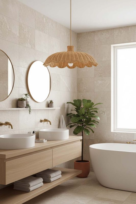 Bathroom Rattan Scalloped Lampshade - Bright & Elegant