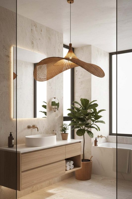 Bathroom Rattan Straw Hat Pendant Light - Bright & Elegant