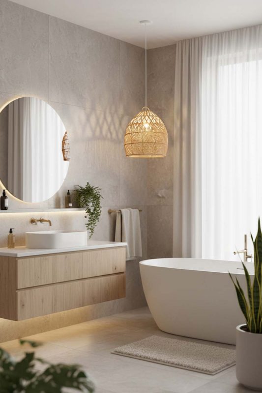 Bathroom Rattan Tapered Pendant Light - Calm & Luxurious
