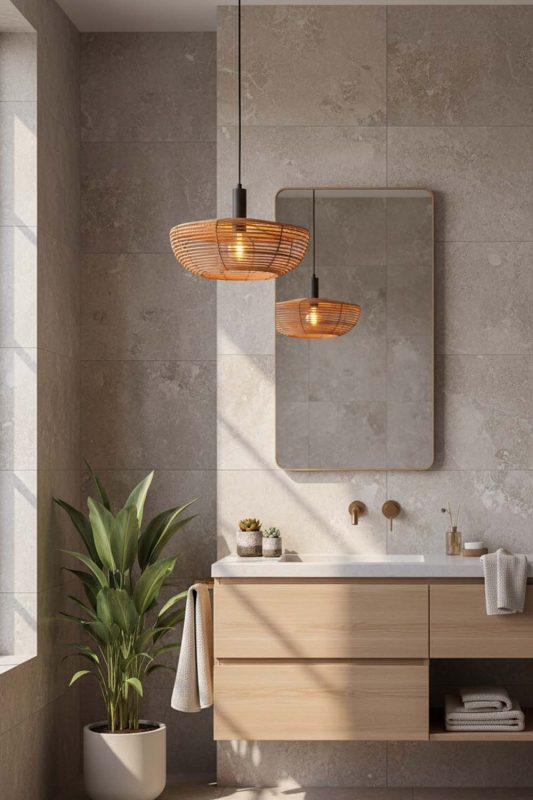 Bathroom Retro Rattan Pendant Light - Minimal & Modern