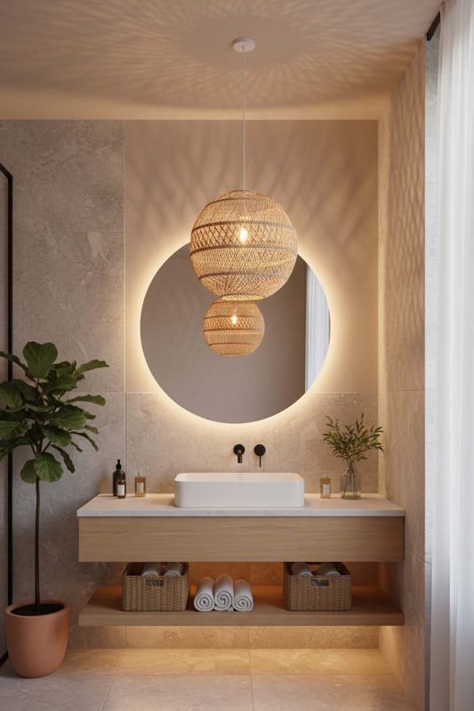 Bathroom Sophisticated Rattan Global Pendant - Bright & Elegant