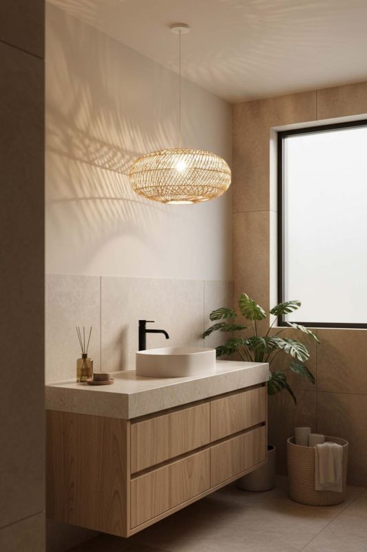 Bathroom Sophisticated Rattan Round Pendant - Spa-like Ambience