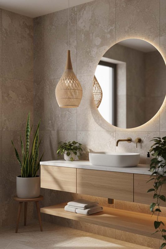 Bathroom Vintage Wood Rattan Pendant Light D - Clean & Refreshing