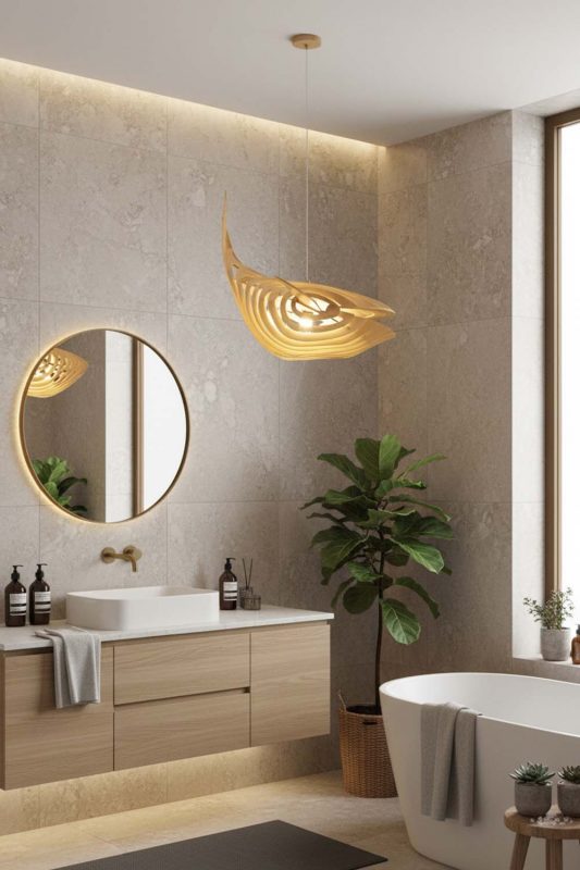 Bathroom Whale Wood Pendant Light - Bright & Elegant