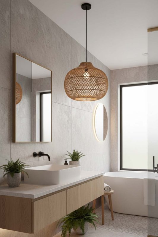Bathroom Wicker Swag Lamp - Clean & Refreshing