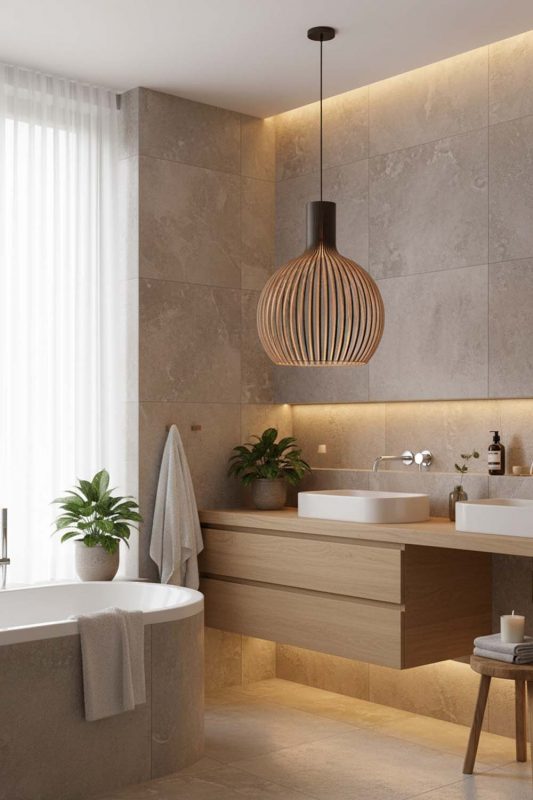 Bathroom Wood Cage Pendant Light - Calm & Luxurious