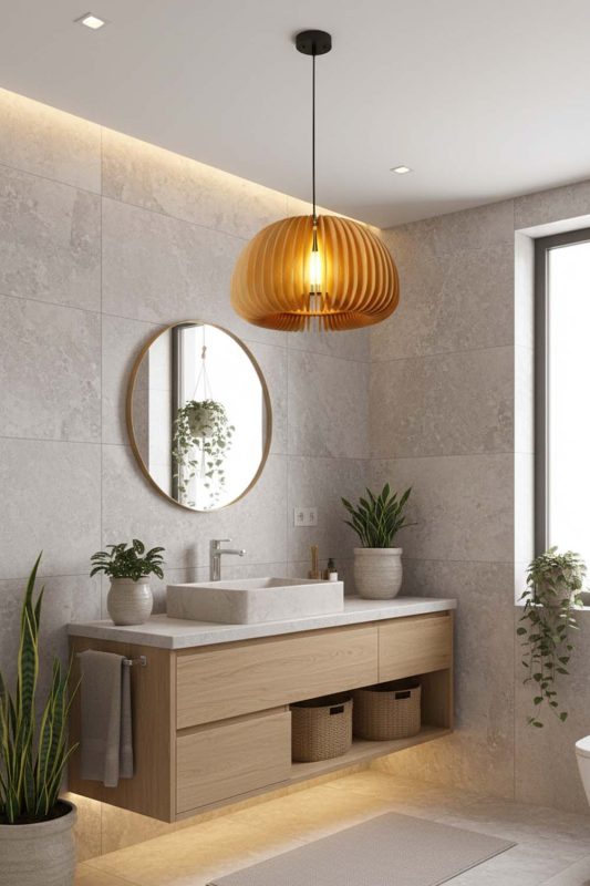 Bathroom Wood Slat Pendant Light - Spa-like Ambience