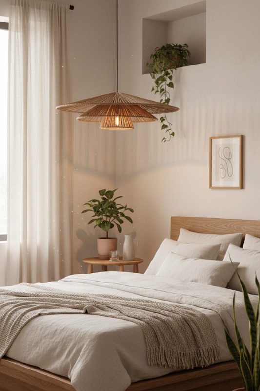 Bedroom 3 Tiered Rattan Pendant Light - Calm & Peaceful