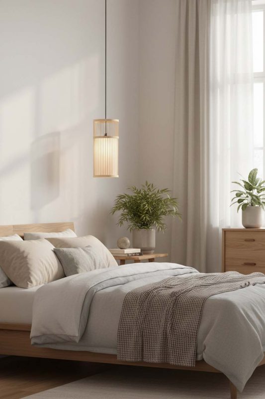 Bedroom Bamboo Cylinder Pendant Light - Minimal & Serene