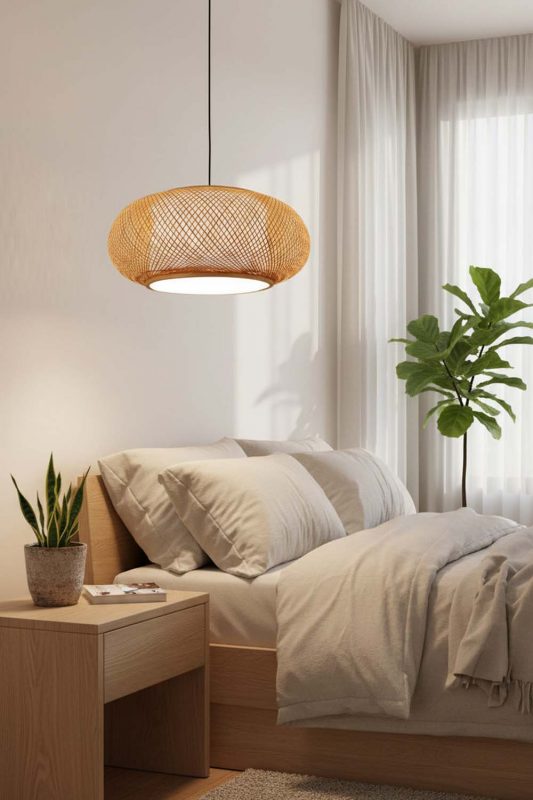 Bedroom Bamboo Donut Pendant Light - Calm & Peaceful