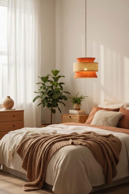 Bedroom Bamboo Fabric Shade Pendant Light - Minimal & Serene