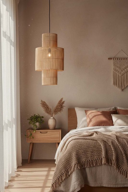 Bedroom Bamboo Lantern Geometric Pendant Light - Romantic & Warm