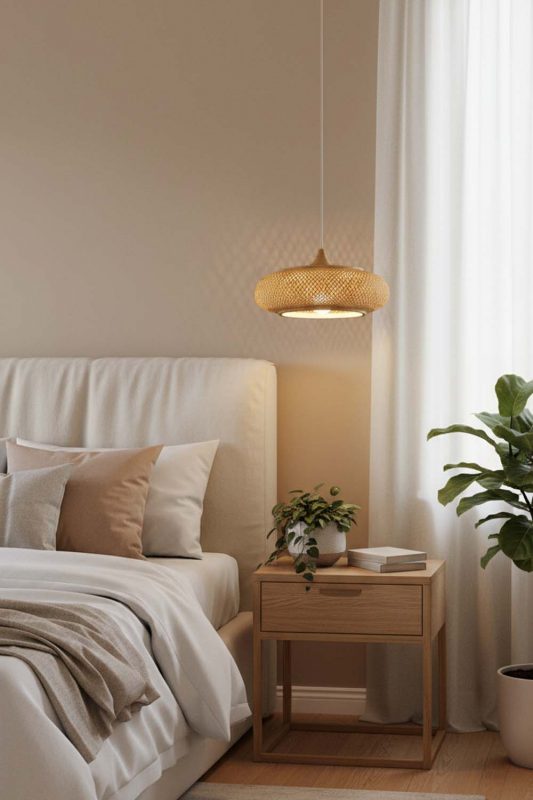 Bedroom Bamboo Wood Pendant Light - Calm & Peaceful
